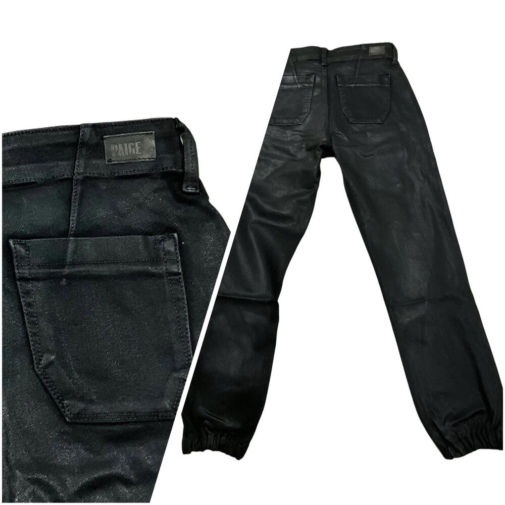 NWT PAIGE | SZ 23 - 27 | Mayslie Joggers Black Coated Cropped Jeans - Picture 7 of 9